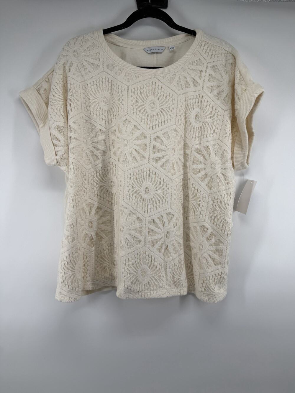 Susan Graver Crochet White Top Women's Size L NWT